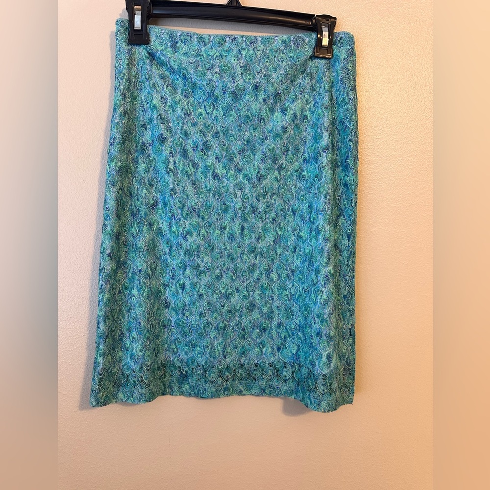 Vintage Studio Y Crochet Embroidered Blue Low Rise  Green Skirt Small